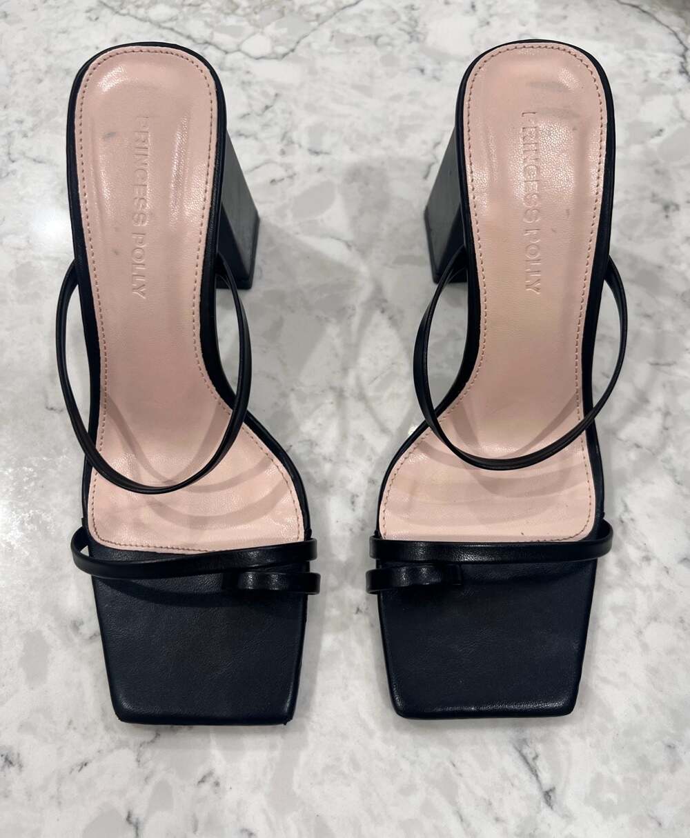 Princess Polly Women's Black Square Toe Block Heel Slide Sandals
